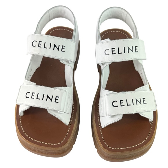 CELINE Leo Spring 23 Chunky White Leather Women Sandals 39 - 9US Made in Italy